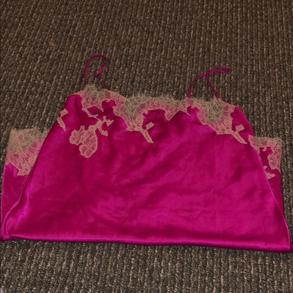 Pink Satin Camisole with Lace Trim